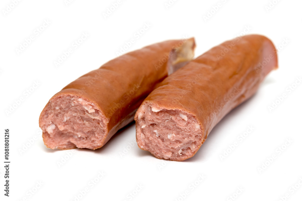 smoked sausage on a white background smoked sausage on a white background
