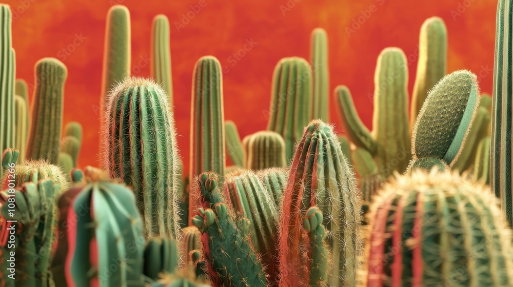 Assorted cactus plants with unique shapes and textures, forming a desert-inspired background Assorted cactus plants with unique shapes and textures, forming a desert-inspired background