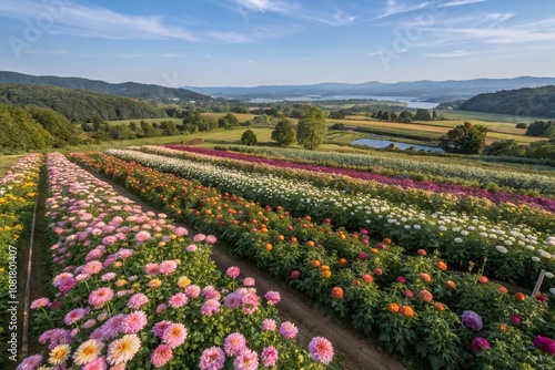 Wallpaper Mural Aerial View of Vibrant Chrysanthemums Blooming in a Lush Field Under Bright Blue Skies, Capturing Nature's Beauty and the Splendor of Seasonal Flowers Torontodigital.ca
