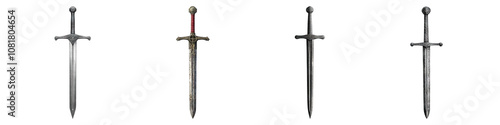 Crossed sword isolated on transparent background, set of
