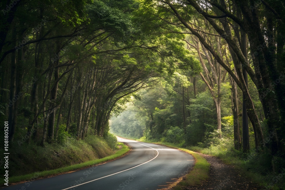 Fototapeta premium view of the road lined with forest