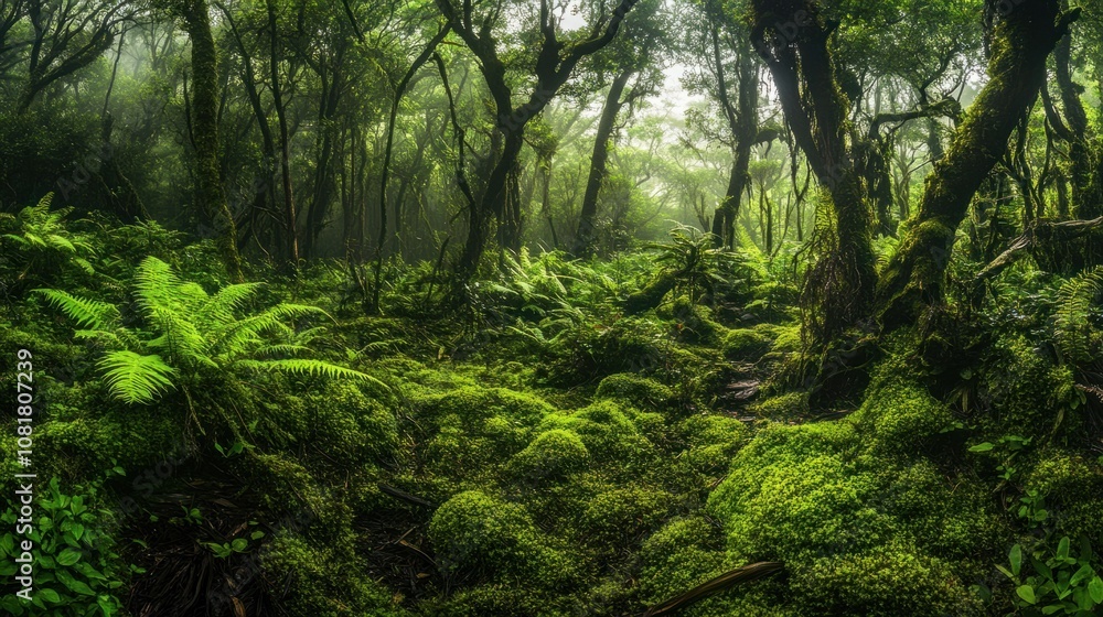 Obraz premium Forest floor covered in lush moss, creating a vibrant and earthy plant background