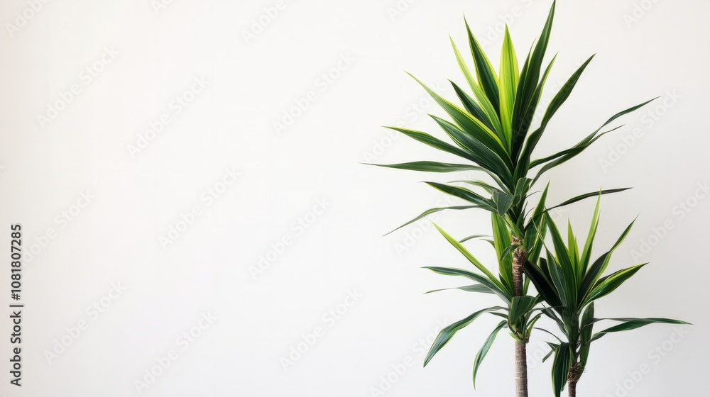 Naklejka premium A tall fiddle-leaf fig with its large, dark green leaves, resting on a clean white surface