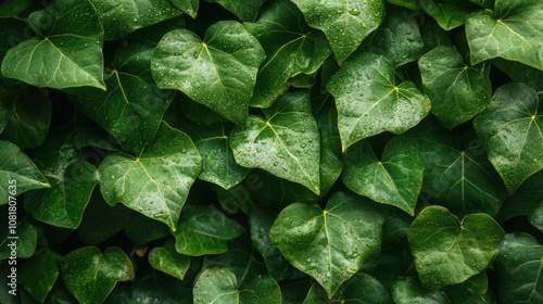Fresh green vines with morning dew, creating a natural and calming plant background