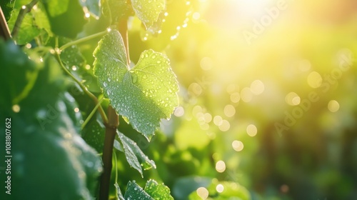 Wallpaper Mural Fresh green vines with morning dew, creating a natural and calming plant background Torontodigital.ca