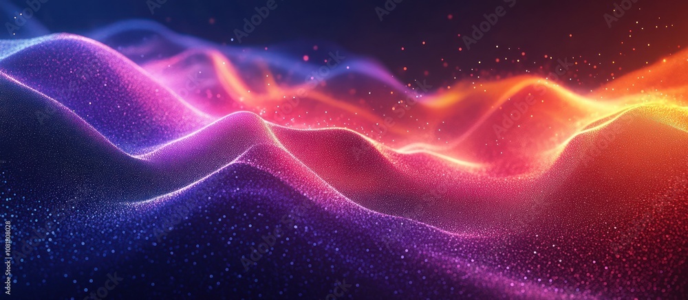 Abstract background with glowing colorful waves and particles. Abstract background with glowing colorful waves and particles.