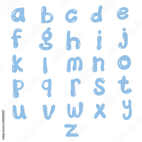 turquoise blue lowercase alphabet decorative set with shiny jelly font style