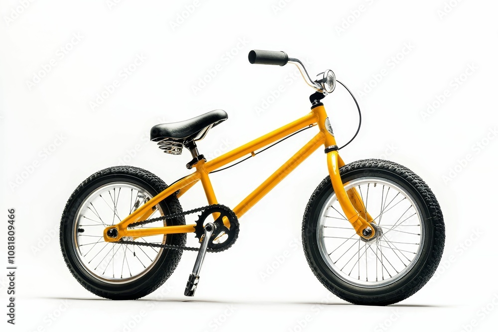 Yellow bicycle with black tires and a black seat. Yellow bicycle with black tires and a black seat.
