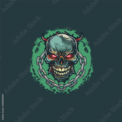 Head skull chain logo design