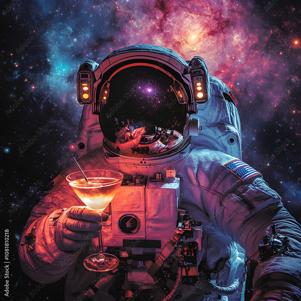 An Astronaut holding a Martini in outer space An Astronaut holding a Martini in outer space