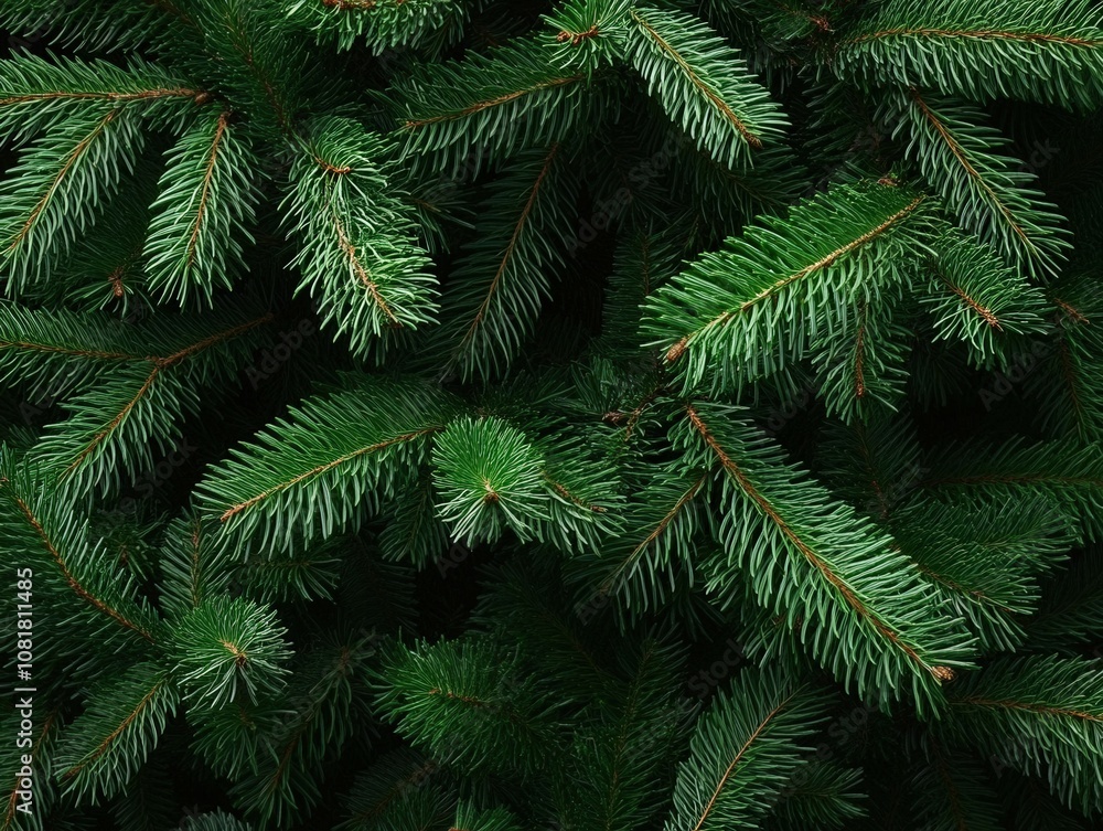 Obraz premium Lush evergreen tree branches close-up in natural light setting