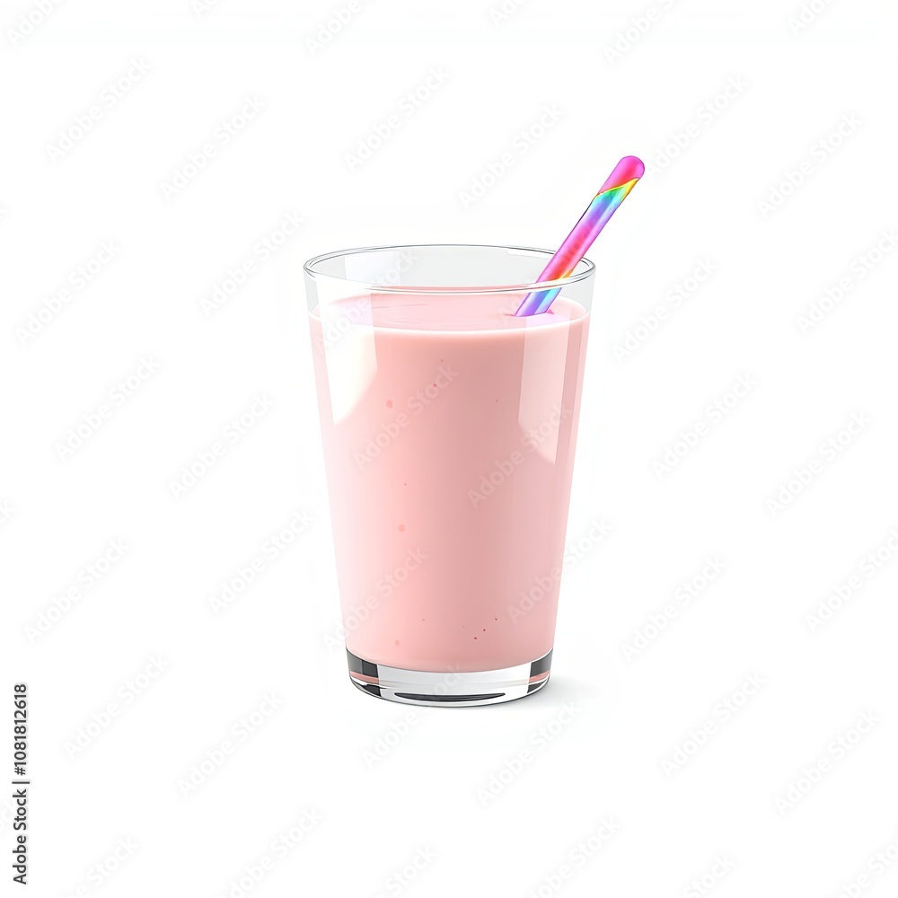 3D Protein Smoothie Design Element with Iridescent Glitch Effect on White Background 3D Protein Smoothie Design Element with Iridescent Glitch Effect on White Background