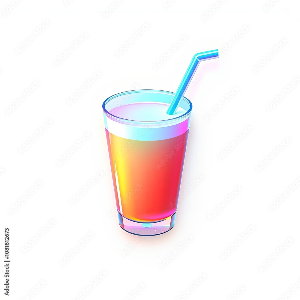 3D Iridescent Smoothie Weight Loss Design Element with Glitch Effects on White Background 3D Iridescent Smoothie Weight Loss Design Element with Glitch Effects on White Background