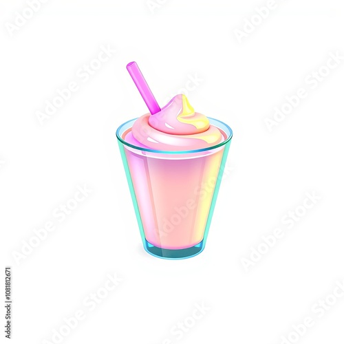 3D Glitch-Infused Smoothie Design Element with Iridescent Colors on White Background