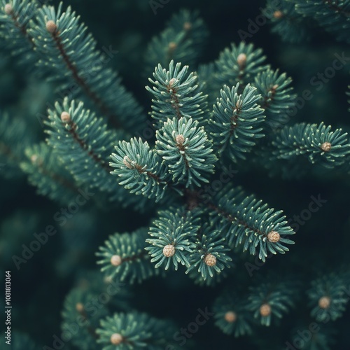 Close-up of vibrant evergreen tree branches in natural light