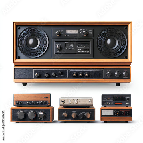 Vintage Stereo System with Receiver Amplifier and Cassette Player