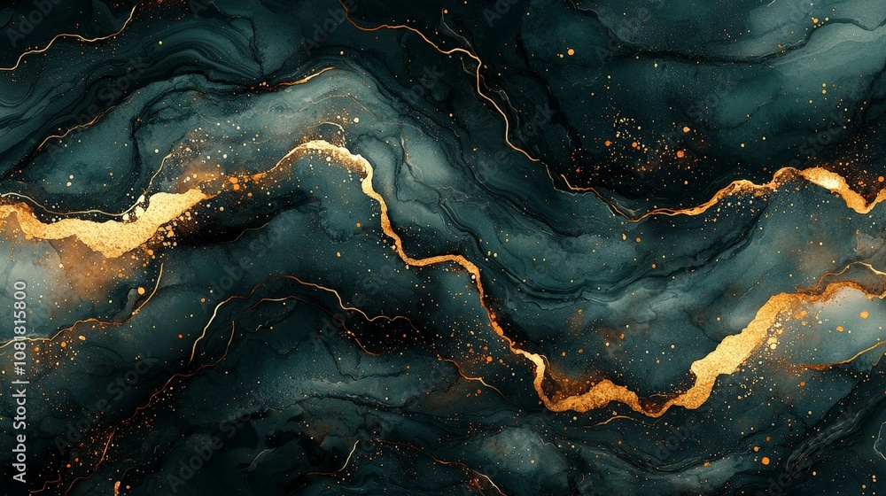 Abstract fluid art featuring dark teal and gold swirls, perfect for backgrounds or decor. Abstract fluid art featuring dark teal and gold swirls, perfect for backgrounds or decor.