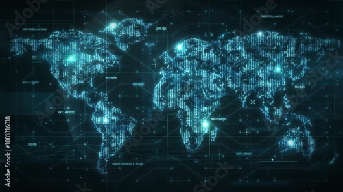 Digital world map showing global connections and data flow
