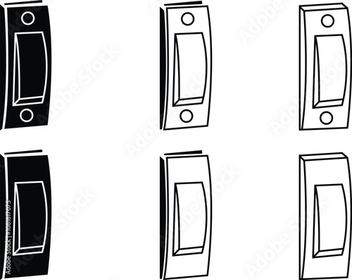 Electric switch icon set. Indoor wall mount on off light or power switcher symbol. Adjustable stroke width. isolated on transparent background, used for mobile app, web design, ui and ux elements.