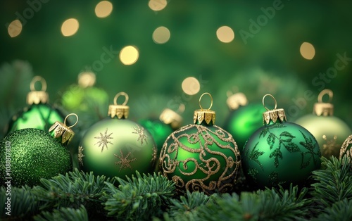 green christmas Ornaments background professional stock photo