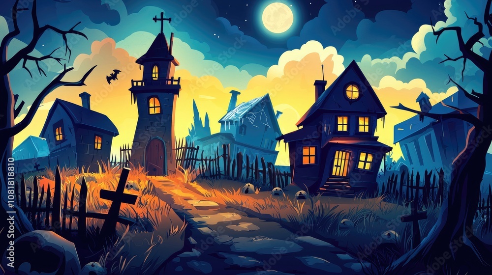 A Spooky Halloween Village Under a Full Moon A Spooky Halloween Village Under a Full Moon