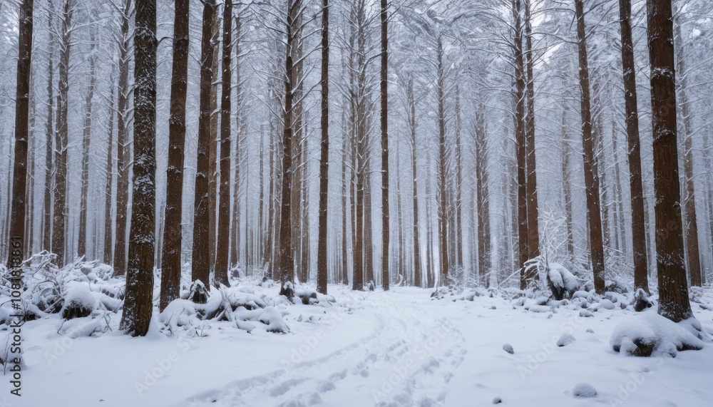 A winter forest with a carpet of fresh snow A winter forest with a carpet of fresh snow