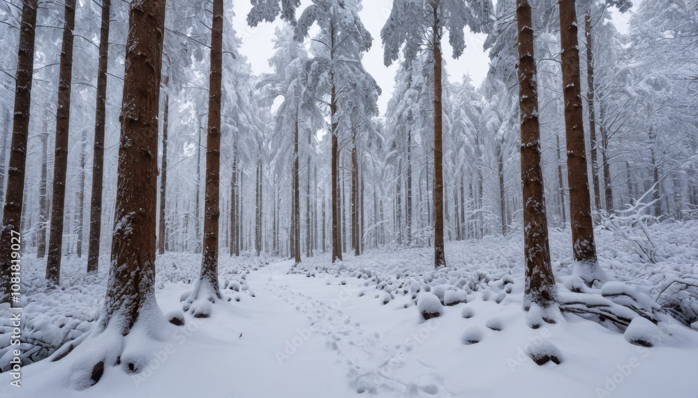Fototapeta premium A winter forest with a carpet of fresh snow