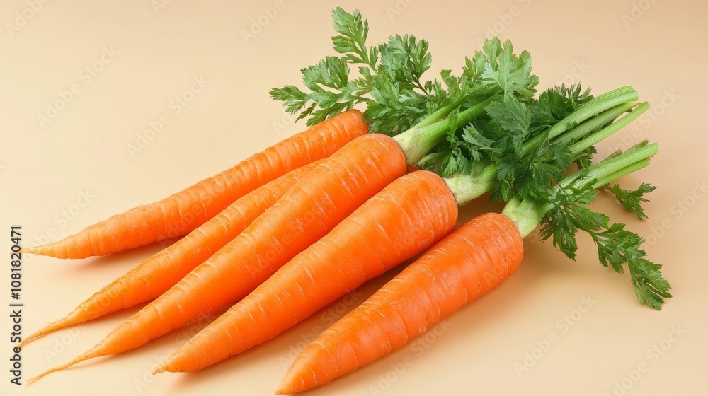 bunch of carrots with green leaves on table bunch of carrots with green leaves on table