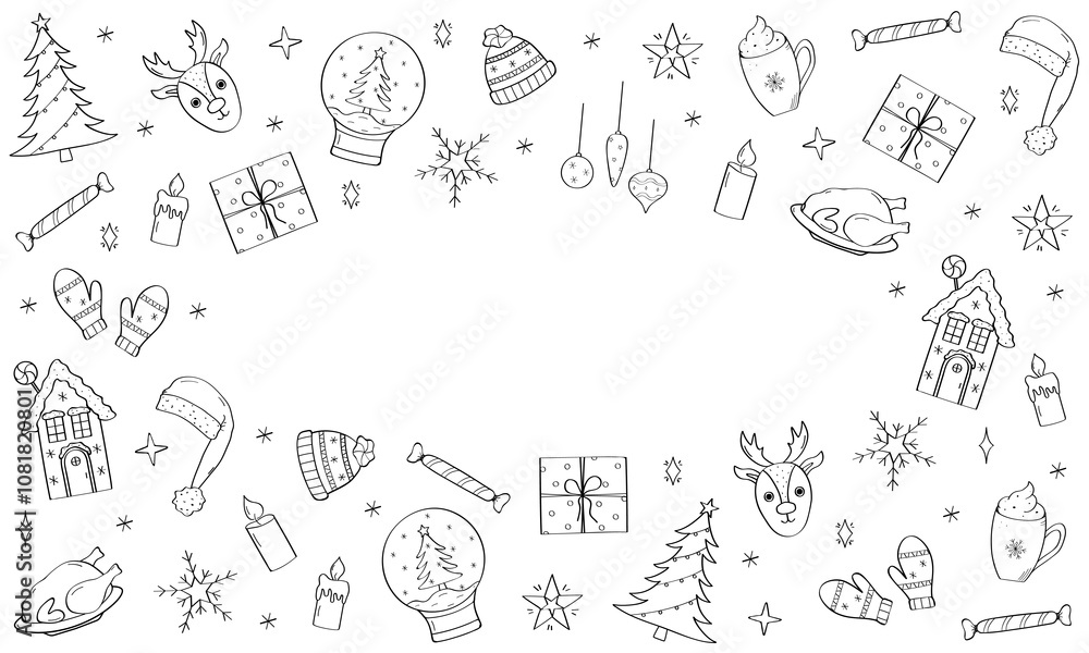 Naklejka premium Christmas clipart set. Vector illustration of doodle icons. Hand drawn design elements for New year and Christmas