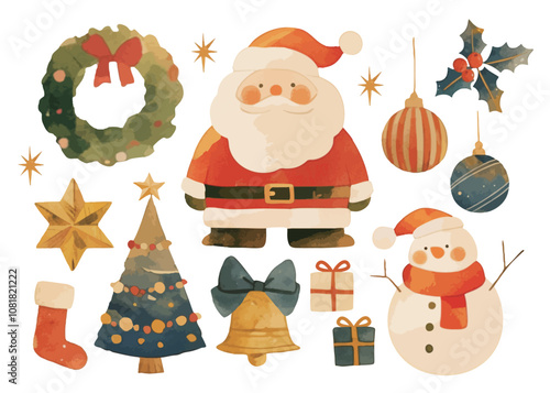 水彩で描いたクリスマスのイラスト