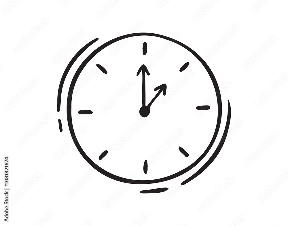 Fototapeta premium Hand drawn doodle clock icon. Isolated outline clock on a white background. 