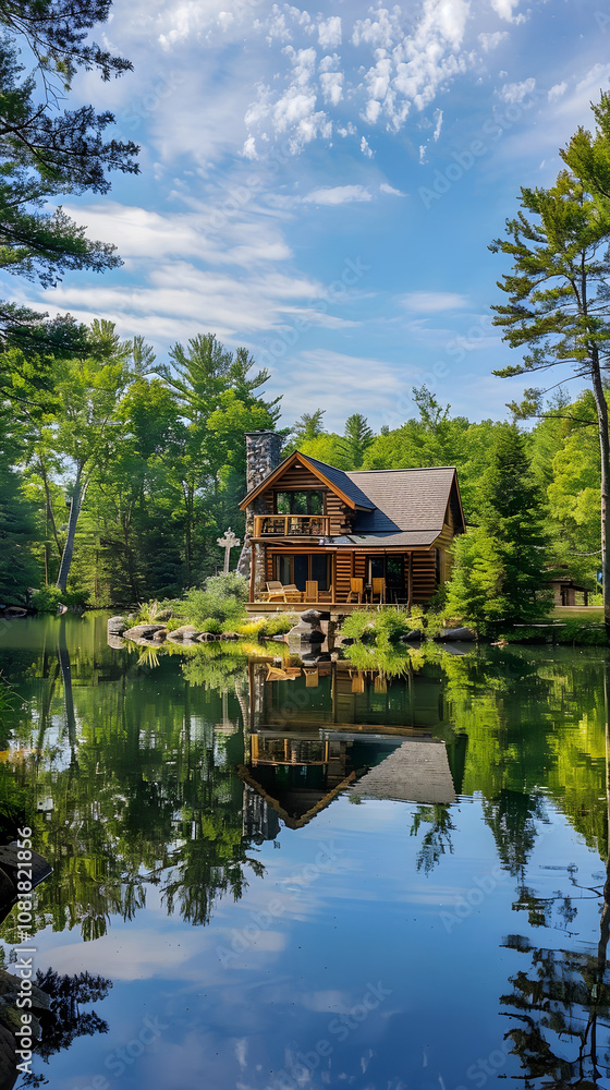 Quintessential Vacation Log Cabin Nestled Between Pristine Lake and Dense Pine Forest Quintessential Vacation Log Cabin Nestled Between Pristine Lake and Dense Pine Forest