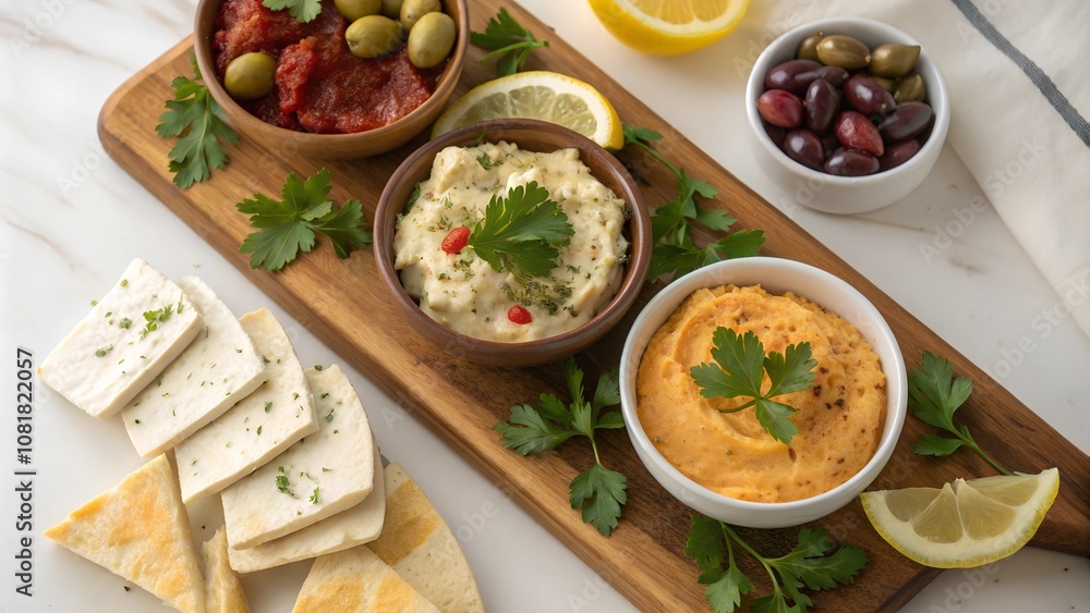 Middle Eastern Meze Platter with Hummus and Olives Middle Eastern Meze Platter with Hummus and Olives