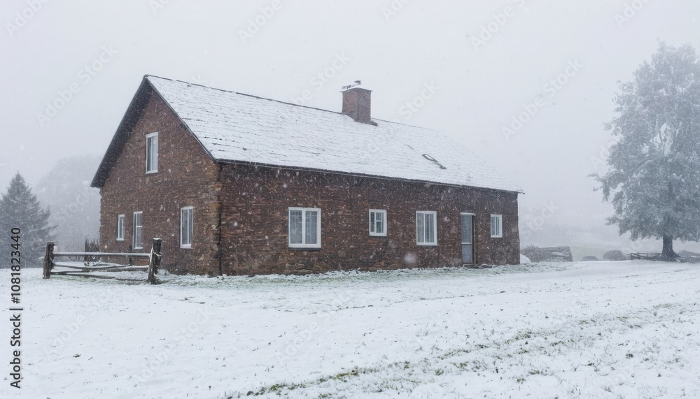 Thick snow falling over a rural farmhouse Thick snow falling over a rural farmhouse