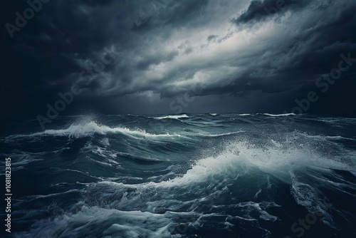 hic photo of a stormy sea with a moody grainy texture photo