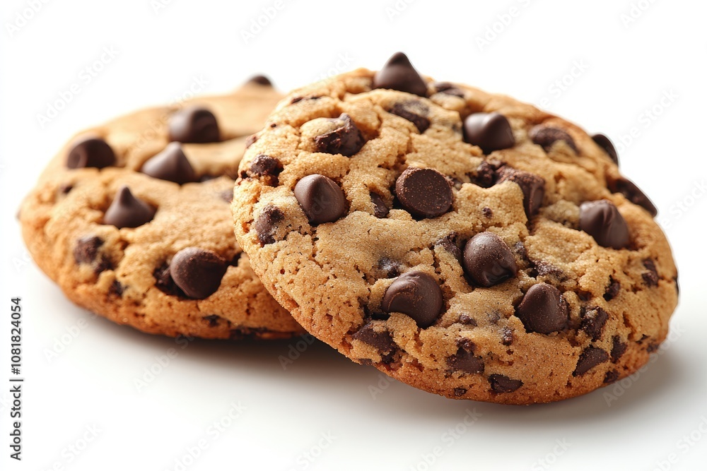 Chocolate chip cookies on a white background. Perfect for baking blogs or recipes. Chocolate chip cookies on a white background. Perfect for baking blogs or recipes.
