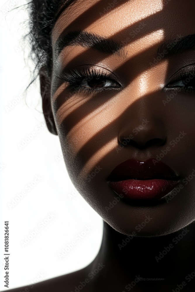 Dramatic Portrait with Shadow Play and Glossy, captivating Lips that beautifully stand out Dramatic Portrait with Shadow Play and Glossy, captivating Lips that beautifully stand out