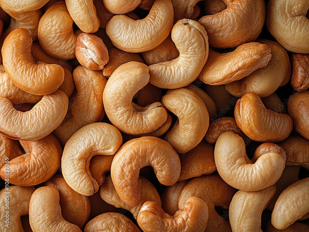 Close-up shot of cashew nuts. This image is perfect for showcasing the beauty and texture of cashew nuts. Close-up shot of cashew nuts. This image is perfect for showcasing the beauty and texture of cashew nuts.