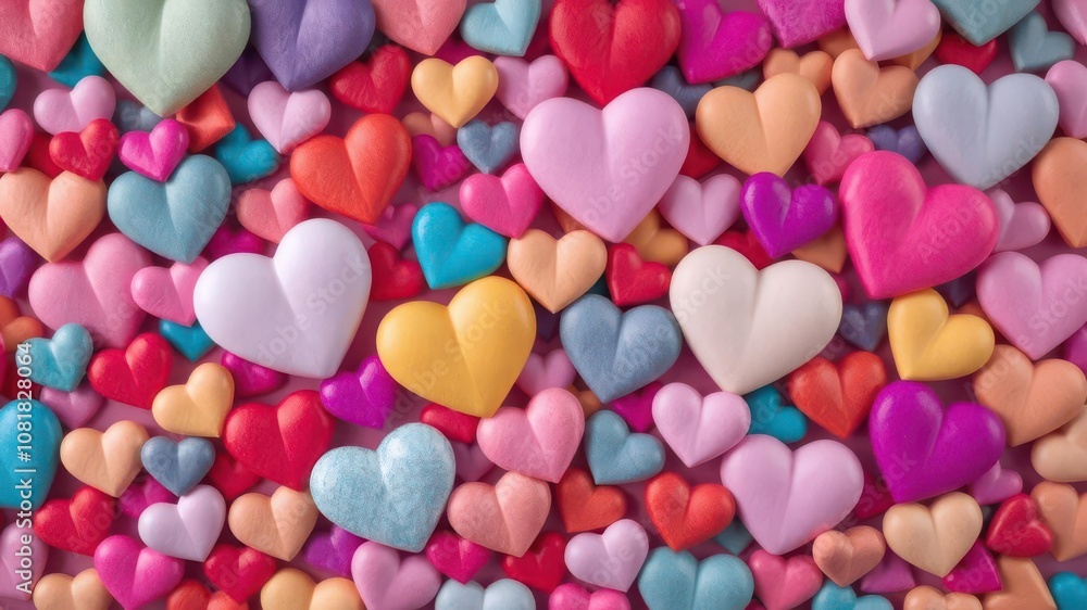 A vibrant background filled with colorful hearts of various sizes and shades, perfect for Valentine's Day or love-themed designs, heart A vibrant background filled with colorful hearts of various sizes and shades, perfect for Valentine's Day or love-themed designs, heart