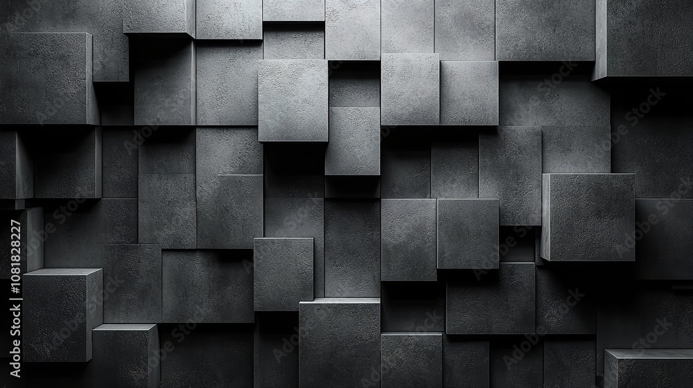 Abstract black 3d square blocks background. Black cubes abstract background. Random mosaic shapes. Geometric backdrop. Futuristic interior concept. Square tiles. Business or corporate design element. Abstract black 3d square blocks background. Black cubes abstract background. Random mosaic shapes. Geometric backdrop. Futuristic interior concept. Square tiles. Business or corporate design element.