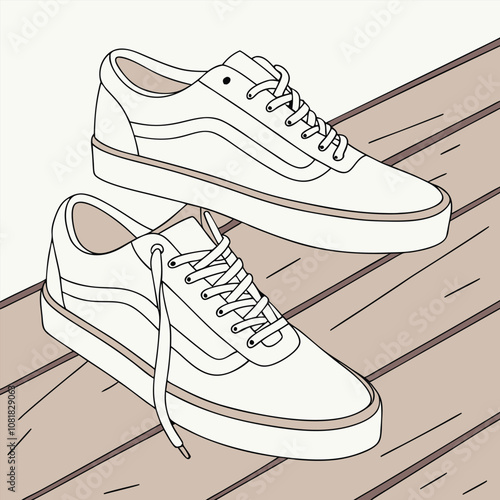  Classic White Canvas Sneakers with Clean Lines on a Rustic Wooden Surface