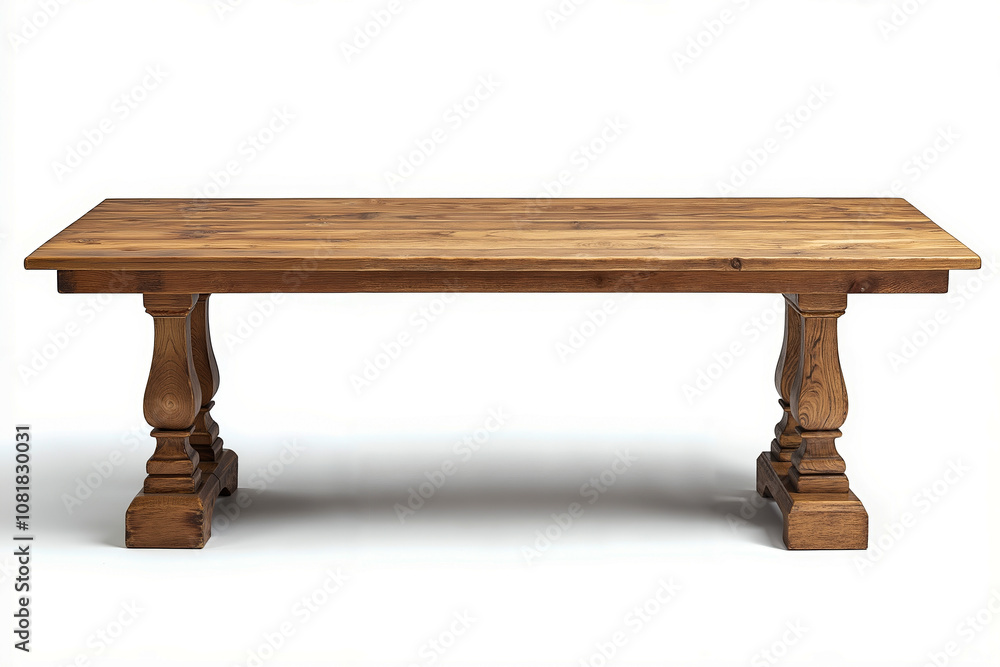 A wooden table with two legs on a white background A wooden table with two legs on a white background