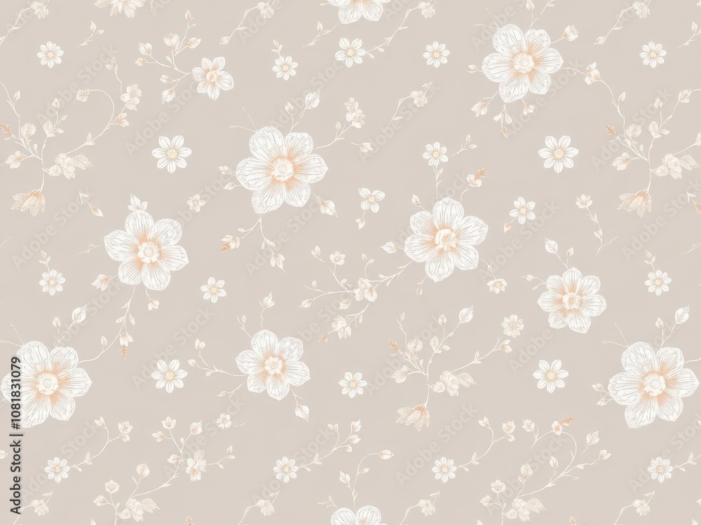Seamless pattern with delicate floral design, featuring dainty hand drawn elements in a soft color palette, floral, seamless Seamless pattern with delicate floral design, featuring dainty hand drawn elements in a soft color palette, floral, seamless