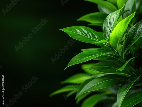 Wallpaper Mural Lush green leaves are highlighted against a dark background, showcasing their vibrant texture and natural beauty. Torontodigital.ca