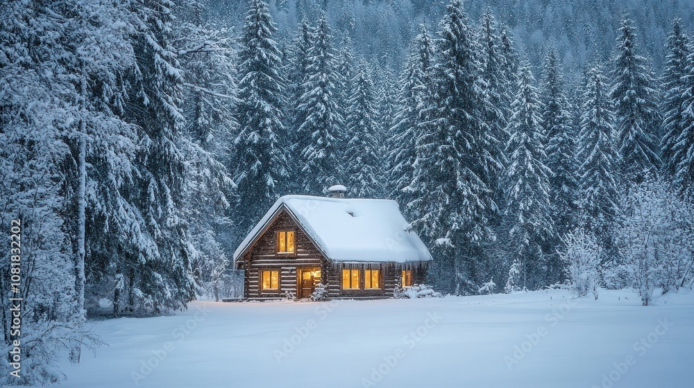 A Cozy Cabin Nestled in a Snowy Forest A Cozy Cabin Nestled in a Snowy Forest