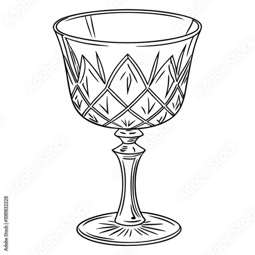 Elegant Crystal Water Goblet with Faceted Design and Short Stem