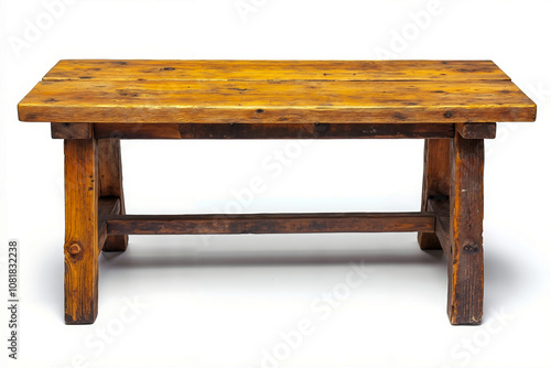 A wooden table sitting on top of a white surface