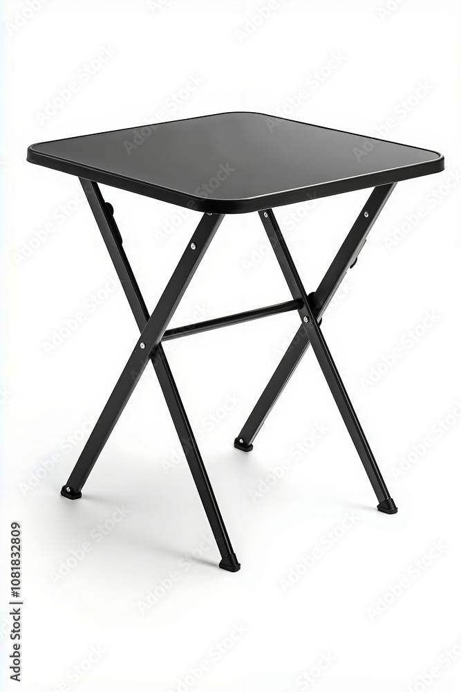 A black folding table on a white background A black folding table on a white background