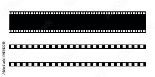 Film strip designs in various styles. Elements for photography, film editing, and cinematic themes.