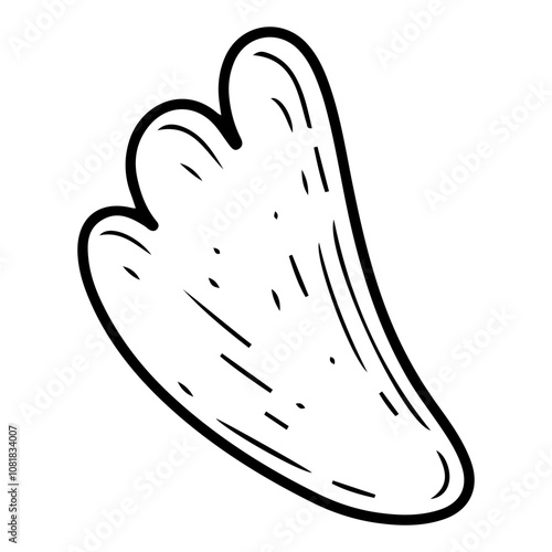 Gua sha scraper hand drawn doodle. Self care. Cosmetic facial massage. Stroking skin with scrapers. Natural stone. Body health. Vector engraving line art illustration.